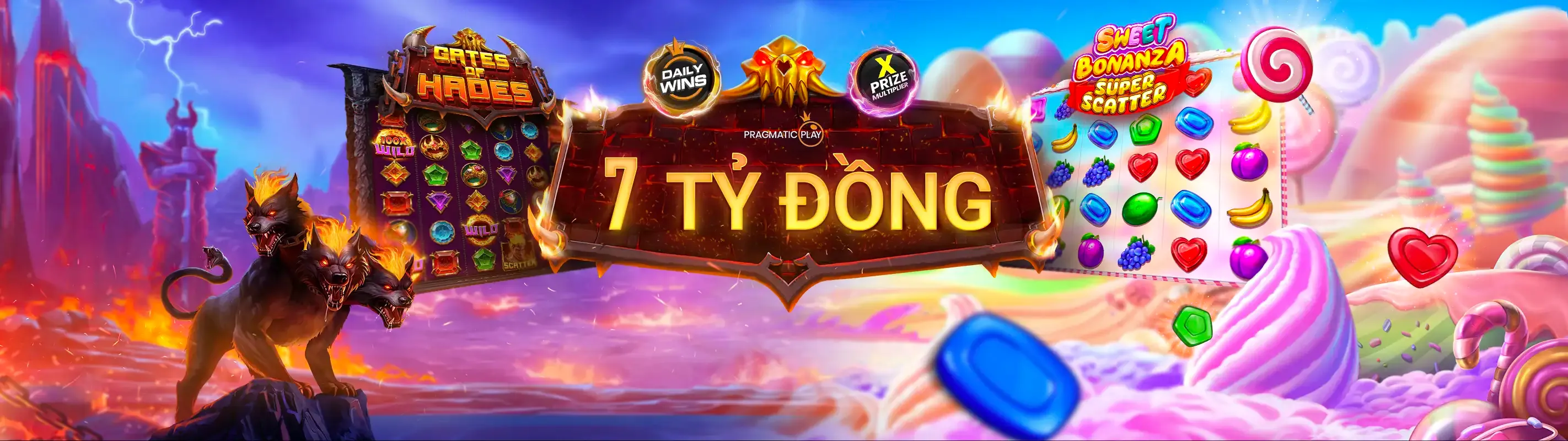Hình ảnh chính trò chơi Slot với các biểu tượng may mắn và tiền vàng